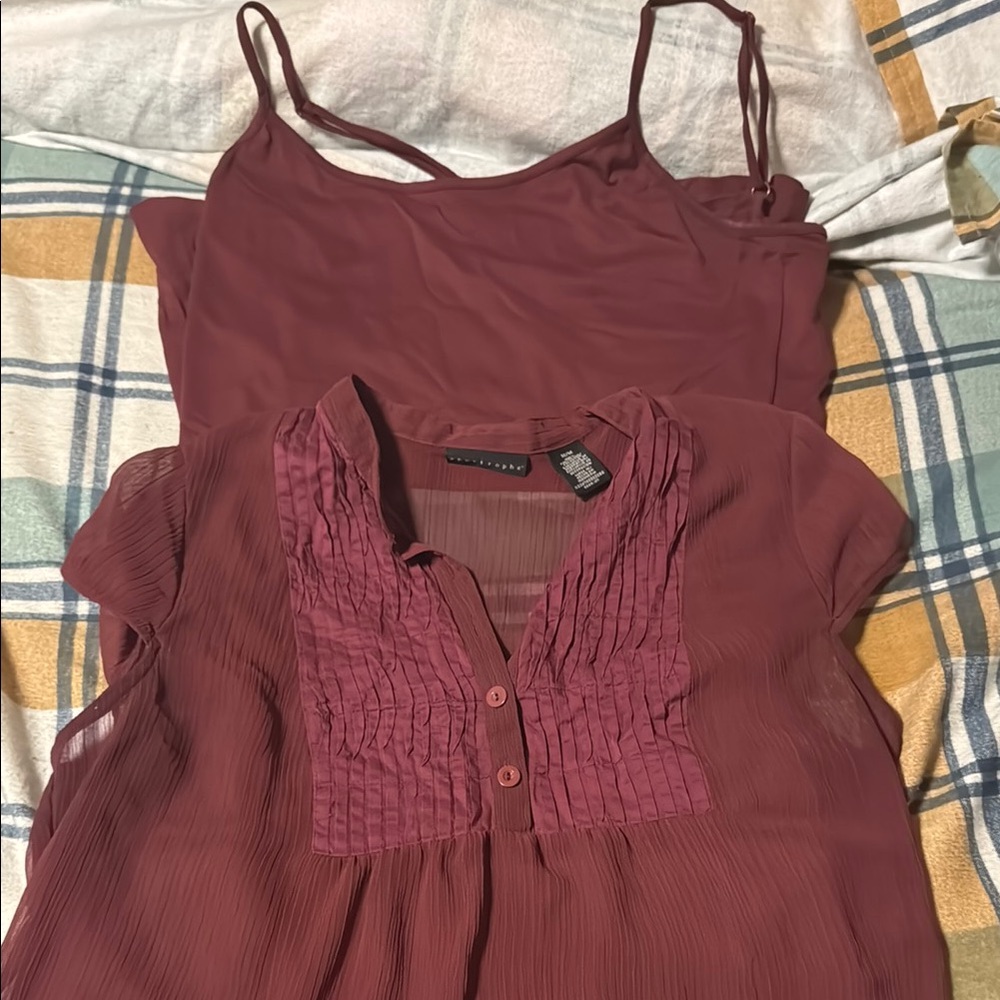 Apostrophe Burgundy Blouse and Camisole Set